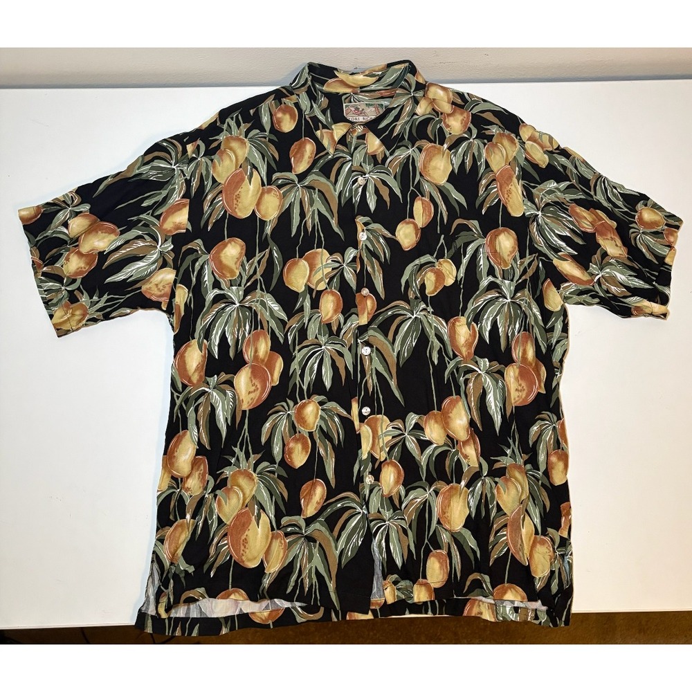 Tori Richard Men's Black Hawaiian Camp Aloha Shirt Floral Fruit | 2XL